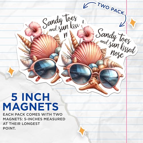 (2 Pack) Sandy Toes and Sun Kissed Nose Magnets Magnets - 5" On Longest Side - Made in USA - Sticks to Refrigerators & Metal Surfaces - MAG9284