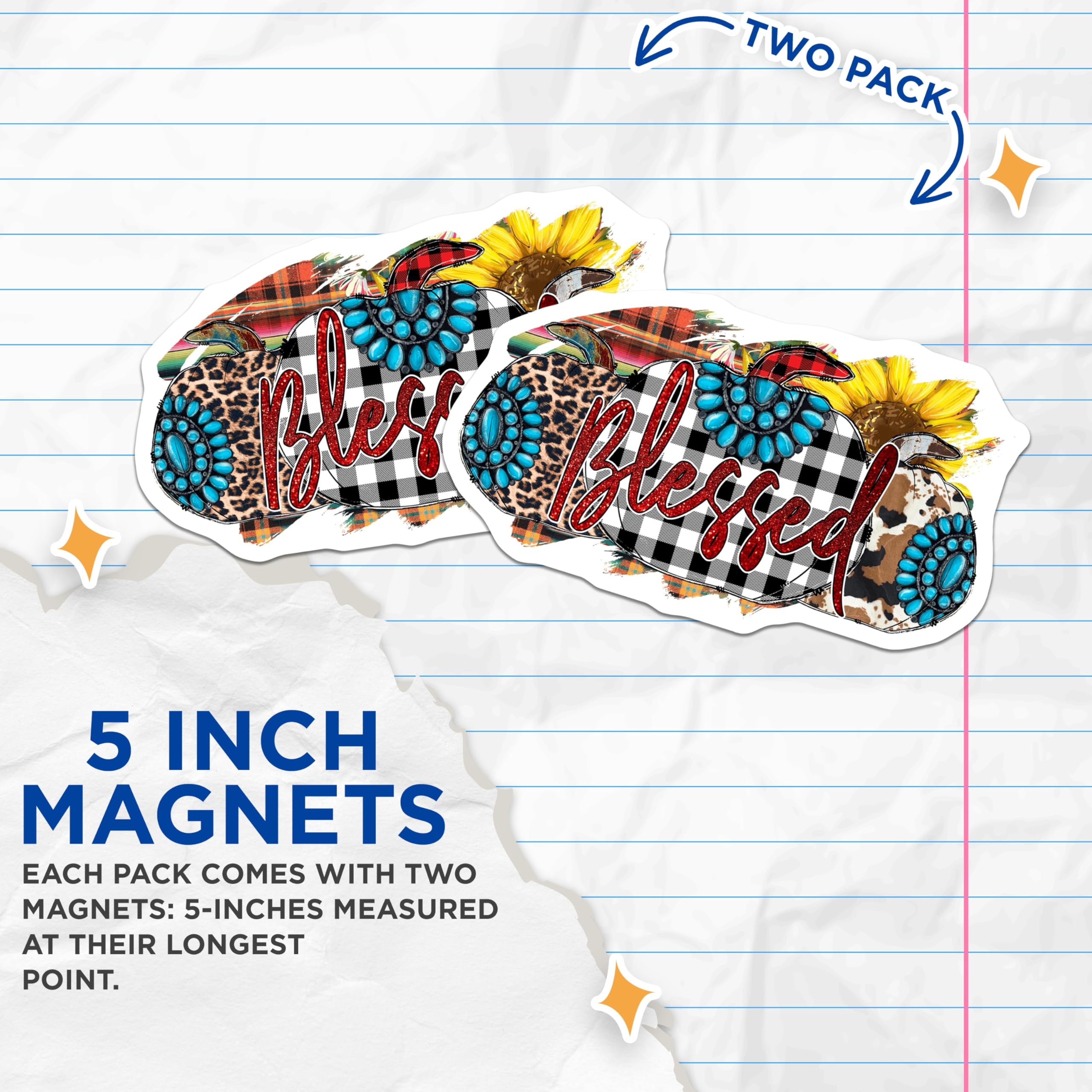 (2 Pack) Blessed Western Pumpkin Magnets - Farmhouse Fall Decor - Cowgirl Autumn Refrigerator - 5 Inches On Longest Side - Thick Durable Magnet - Made in USA - MAG25525