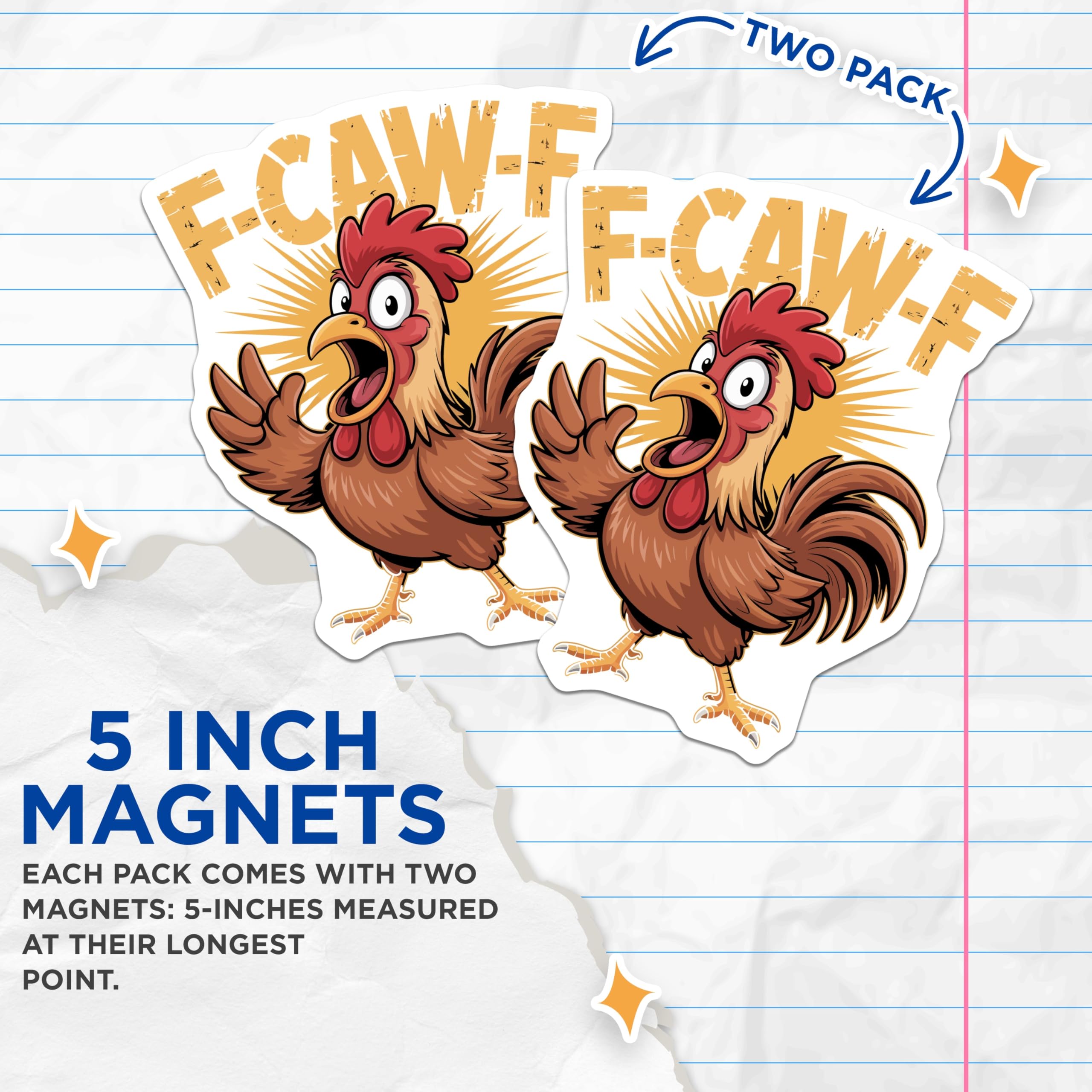 (2 Pack) Funny Rooster Magnets - Crazy Chicken - Farm Animal Refrigerator Magnets - 5" On Longest Side - Premium Magnet - for Cars, Refrigerators, Toolboxes, Lockers - Made in USA - MAG14738