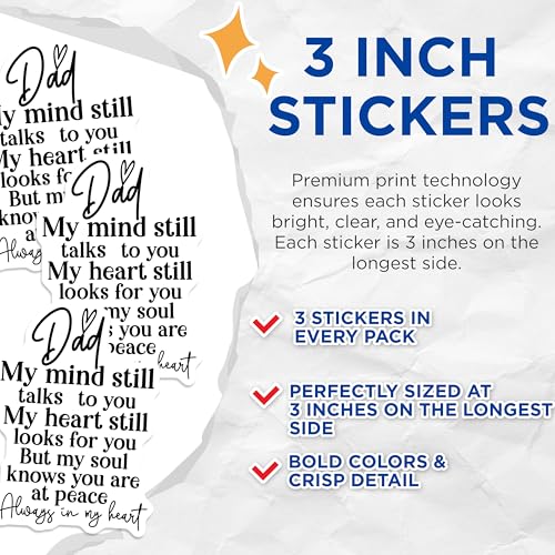 (3 Pack) Dad Remembrance Decals - Loss of Dad Stickers - Memorial Quote Decal - 3 Inches On Longest Side - Easy Peel & Apply - Made in USA - 3MCS1854