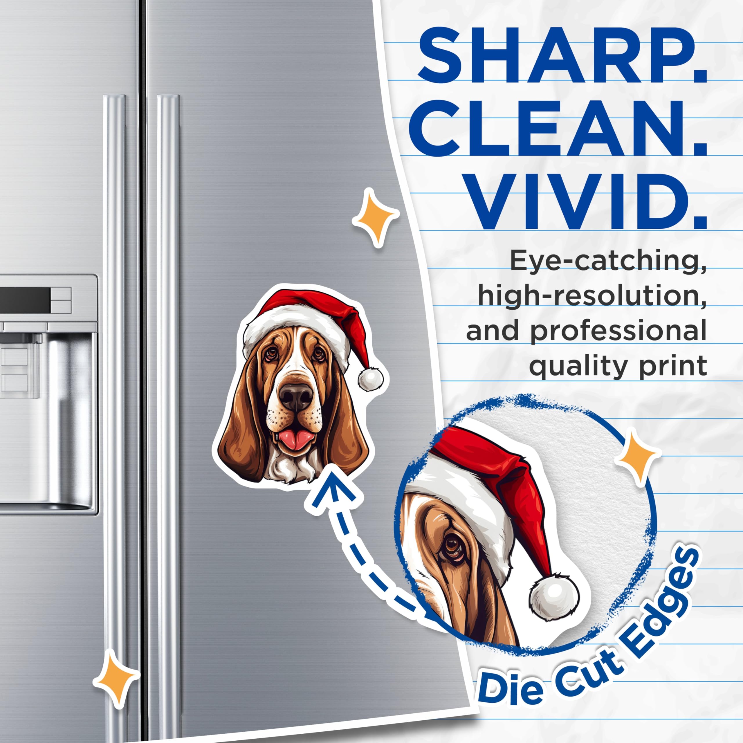 (2 Pack) Basset Hound Christmas Magnets - Santa Dog Refrigerator - Holiday Dog Mom Decor - 5 Inches On Longest Side - Thick Durable Magnet - Made in USA - MAG29557