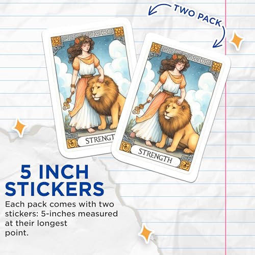 (2 Packs) Strength Lion Tarot Card Stickers - Spiritual Mystical Metaphysical Decals - 5 Inches On Longest Side - Premium Vinyl Decal - Sticks to Any Smooth Flat Surface - Made in USA - BMCS2262