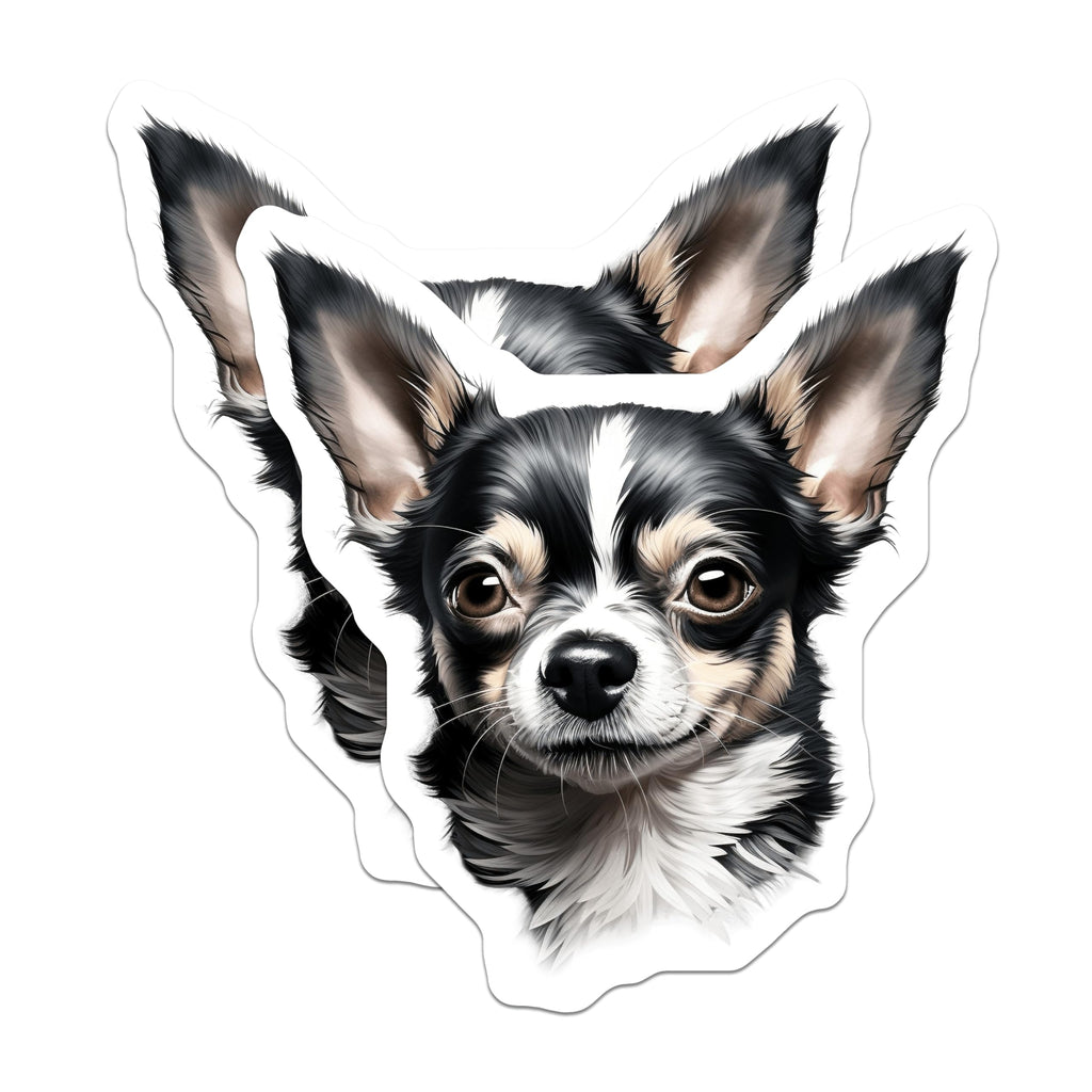 (2 Pack) Long Haired Chihuahua Magnets - Black White Tan Dog Lover Decor - Pet Owner Car Fridge Accessories - 5 Inches On Longest Side - Thick Durable Magnet - Made in USA - MAG23905
