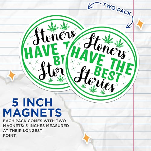 (2 Pack) Stoners Have The Best Stories Magnets Magnets - Funny Weed Quote - Cannabis Leaf Decor - 5" On Longest Side - Made in USA - Sticks to Refrigerators & Metal Surfaces - MAG9227