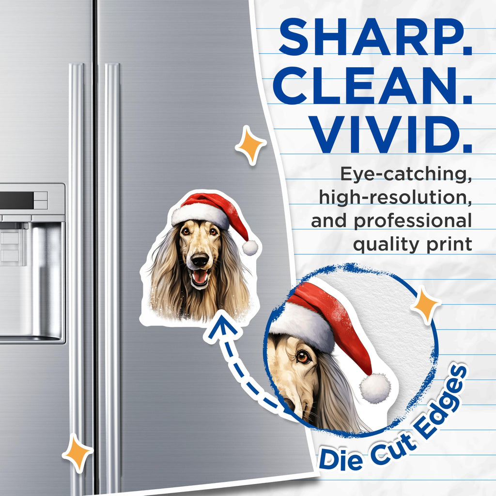 (2 Pack) Christmas Afghan Hound Magnets - Santa Hat Dog Decor - Festive Holiday Animal Lover Accent - 5 Inches On Longest Side - Thick Durable Magnet - Made in USA - MAG29177