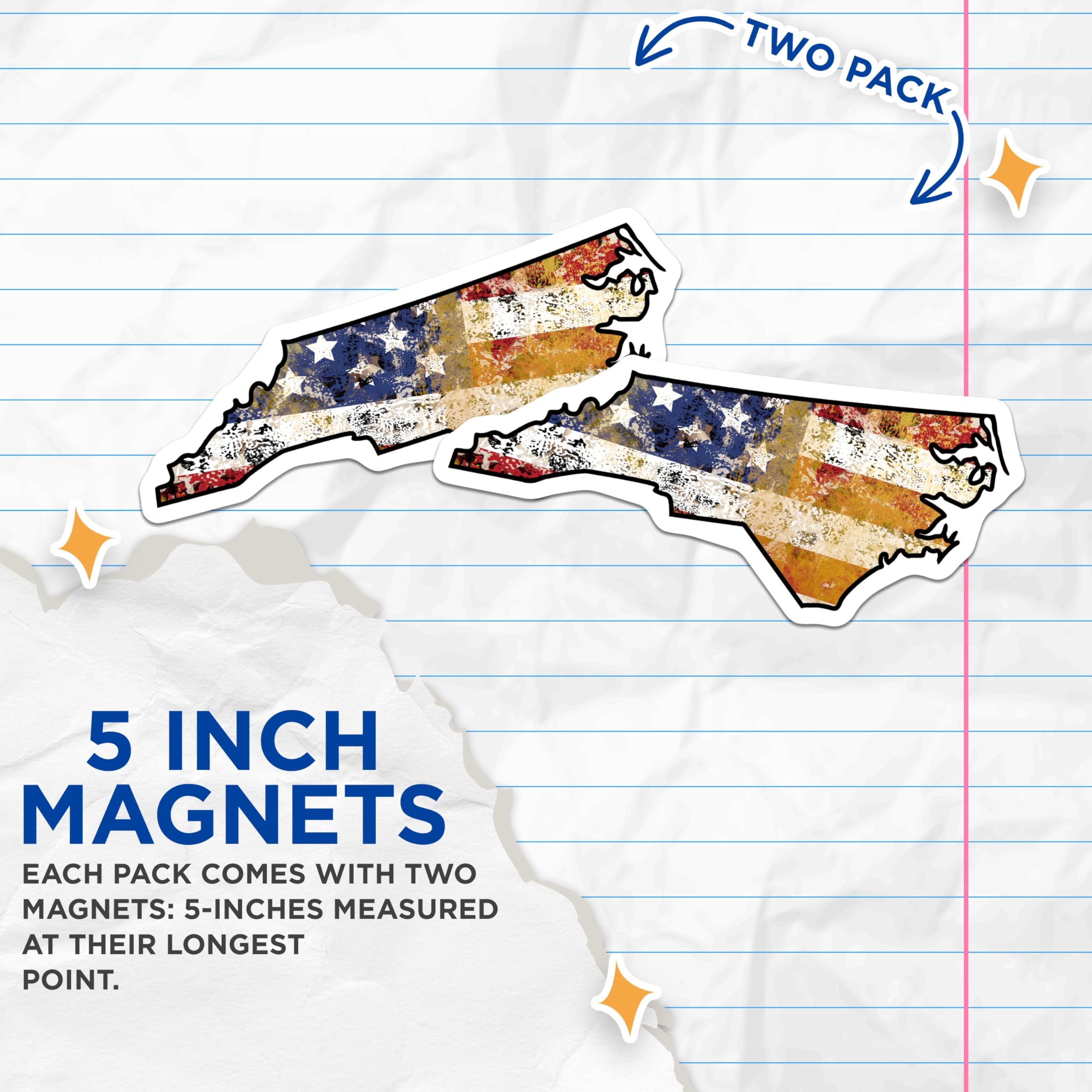 (2 Pack) North Carolina Flag Magnets - NC State Pride - American Flags - 5" On Longest Side - Premium Magnet - for Cars, Refrigerators, Toolboxes, Lockers - Made in USA - MAG18746