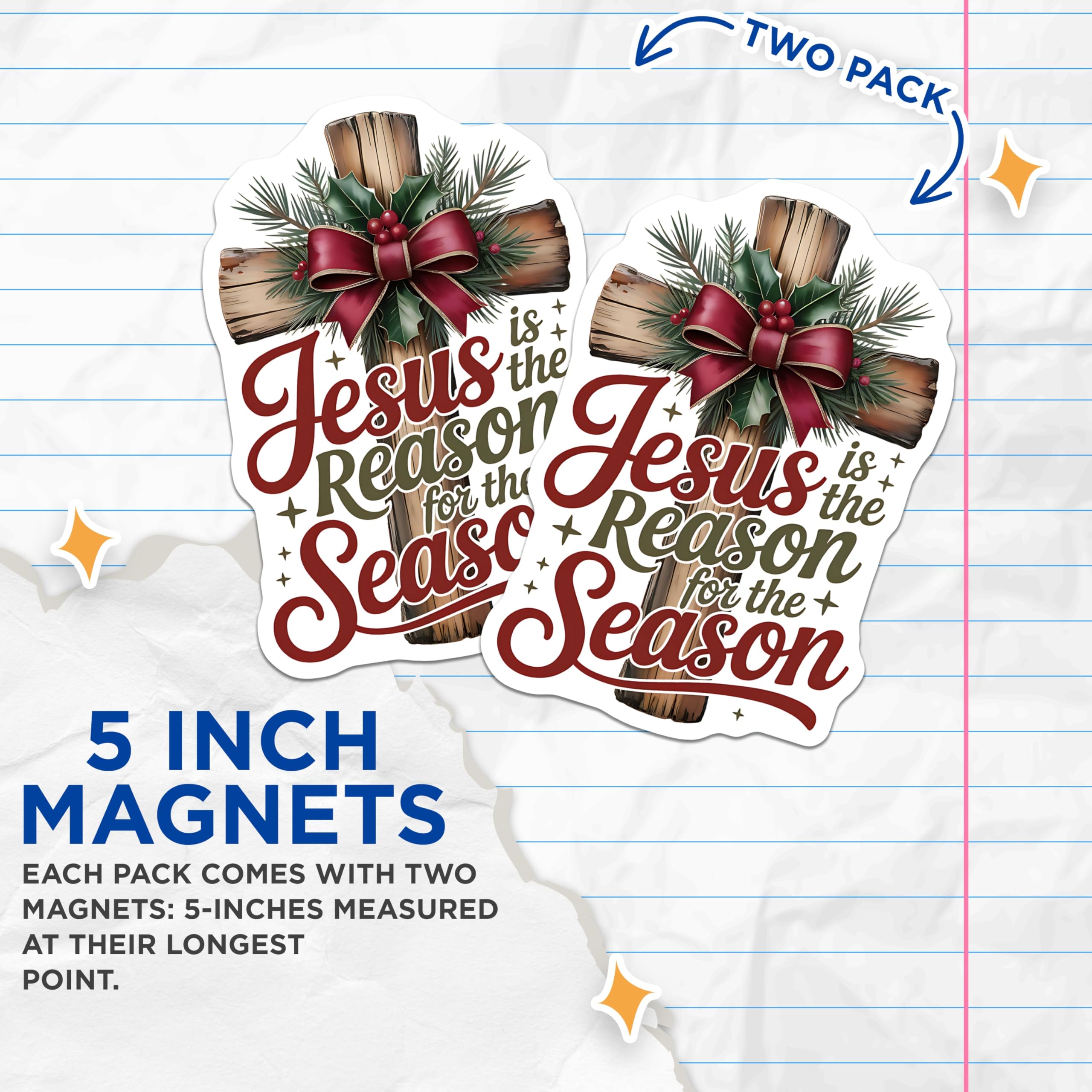 (2 Pack) Christian Christmas Magnets - Jesus is The Reason for The Season Holiday Decor - Religious Faith Home Decor - 5 Inches On Longest Side - Thick Durable Magnet - Made in USA - MAG30504