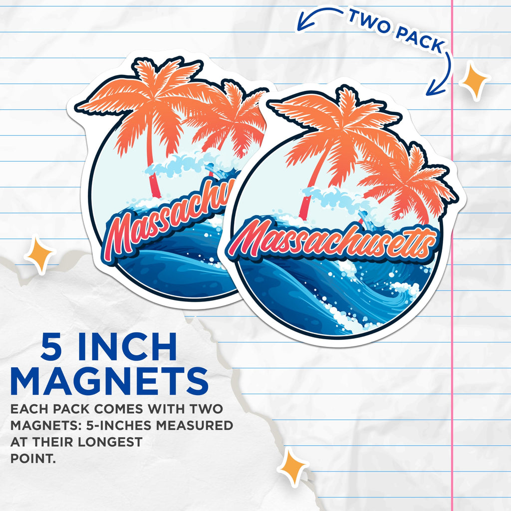 (2 Pack) Massachusetts Magnets - Travel Souvenir - Coastal Home Decor - 5" On Longest Side - Premium Magnet - for Cars, Refrigerators, Toolboxes, Lockers - Made in USA - MAG18596