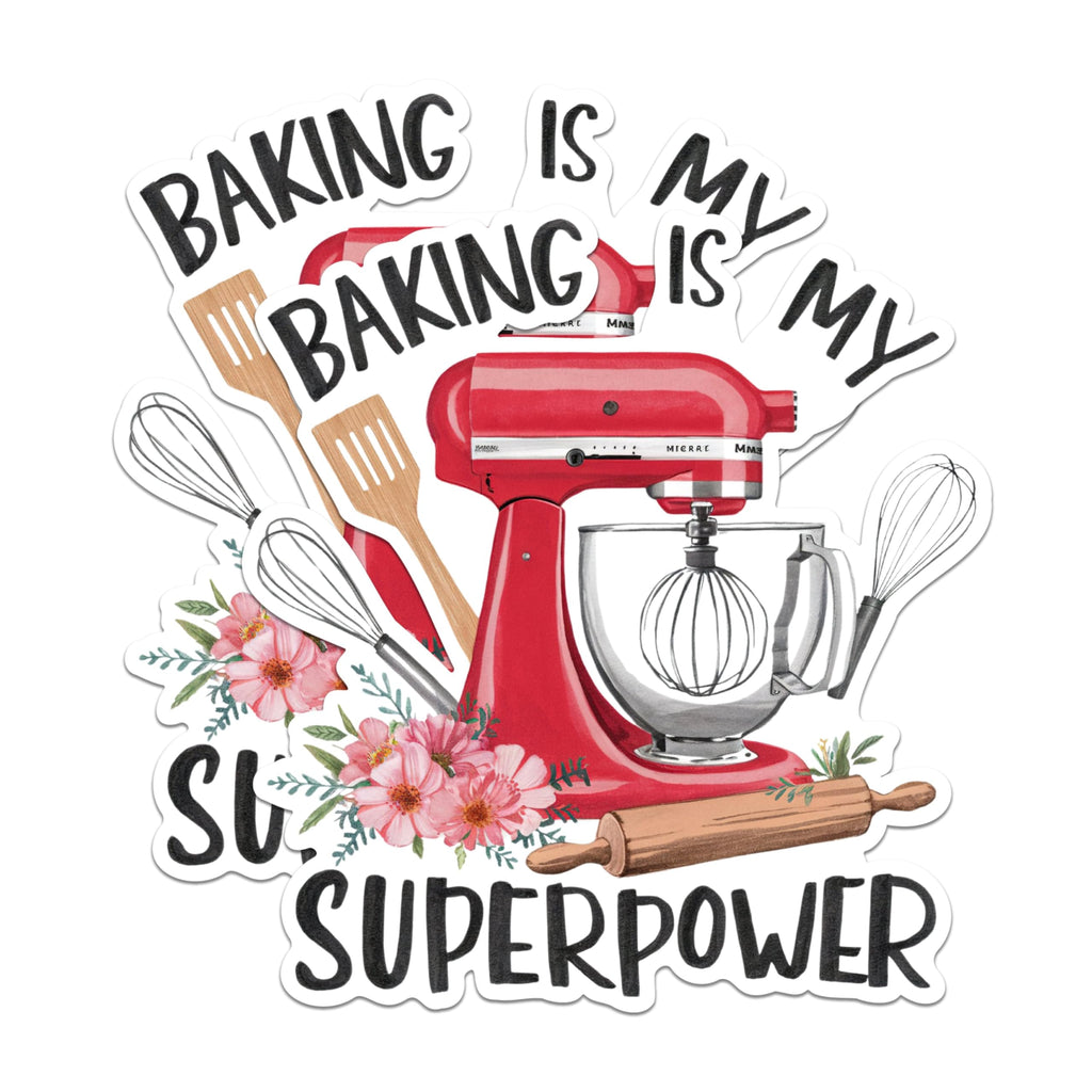 (2 Pack) Baking is My Superpower Magnets - Funny Kitchen Magnets - Cute Mixer Quote Magnets - Bakery Theme Magnets- 5" On Longest Side - for Fridges, Toolboxes, Cars - Made in USA - MAG2848