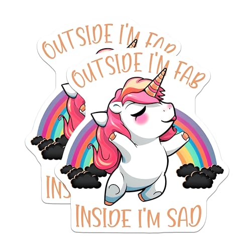 (2 Pack) Cute Unicorn Magnets - Funny Quotes - Rainbow Cartoon Decor for Kids - Inside I'm Sad - 5" On Longest Side - for Cars, Fridges, Toolboxes - Made in USA - MAG7803