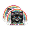 (2 Pack) Living The Dream Cat Stickers - Cute Kitten Rainbow Stickers - Adorable Feline Star Stickers - 5" On Longest Side - Sticks to Smooth Flat Surfaces - Made in USA - BMCS4593