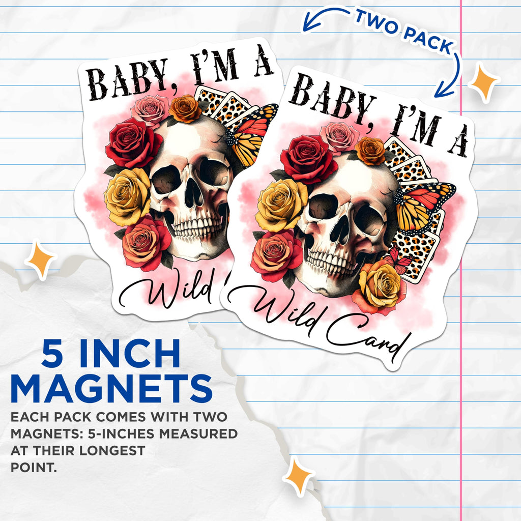 (2 Pack) Wild Card Magnets - Skull and Roses - Playing Card Magnets - 5" On Longest Side - Premium Magnet - for Cars, Refrigerators, Toolboxes, Lockers - Made in USA - MAG14731