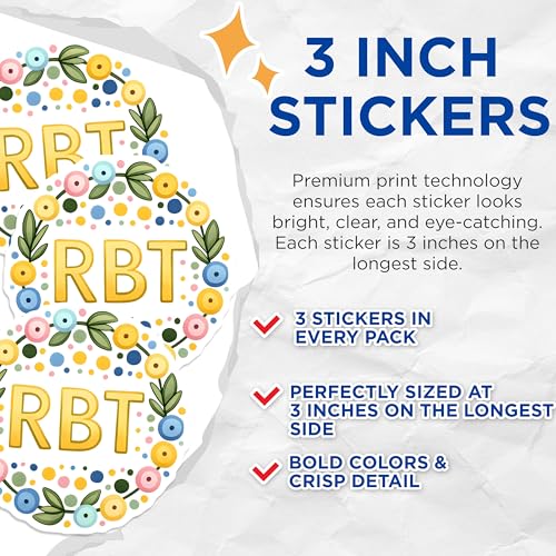 (3 Pack) RBT Floral Wreath Decals - Therapist Decal - Mental Health Counselor Decal - 3 Inches On Longest Side - Easy Peel & Apply - Made in USA - 3MCS1943