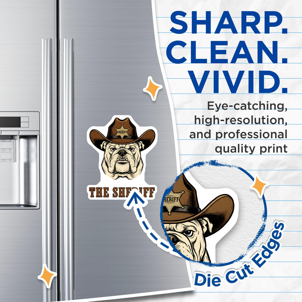 (2 Pack) Bulldog Sheriff Magnets - Cowboy Dog Decor - Western Refrigerator Magnets - 5" On Longest Side - Premium Magnet - for Cars, Refrigerators, Toolboxes, Lockers - Made in USA - MAG14517