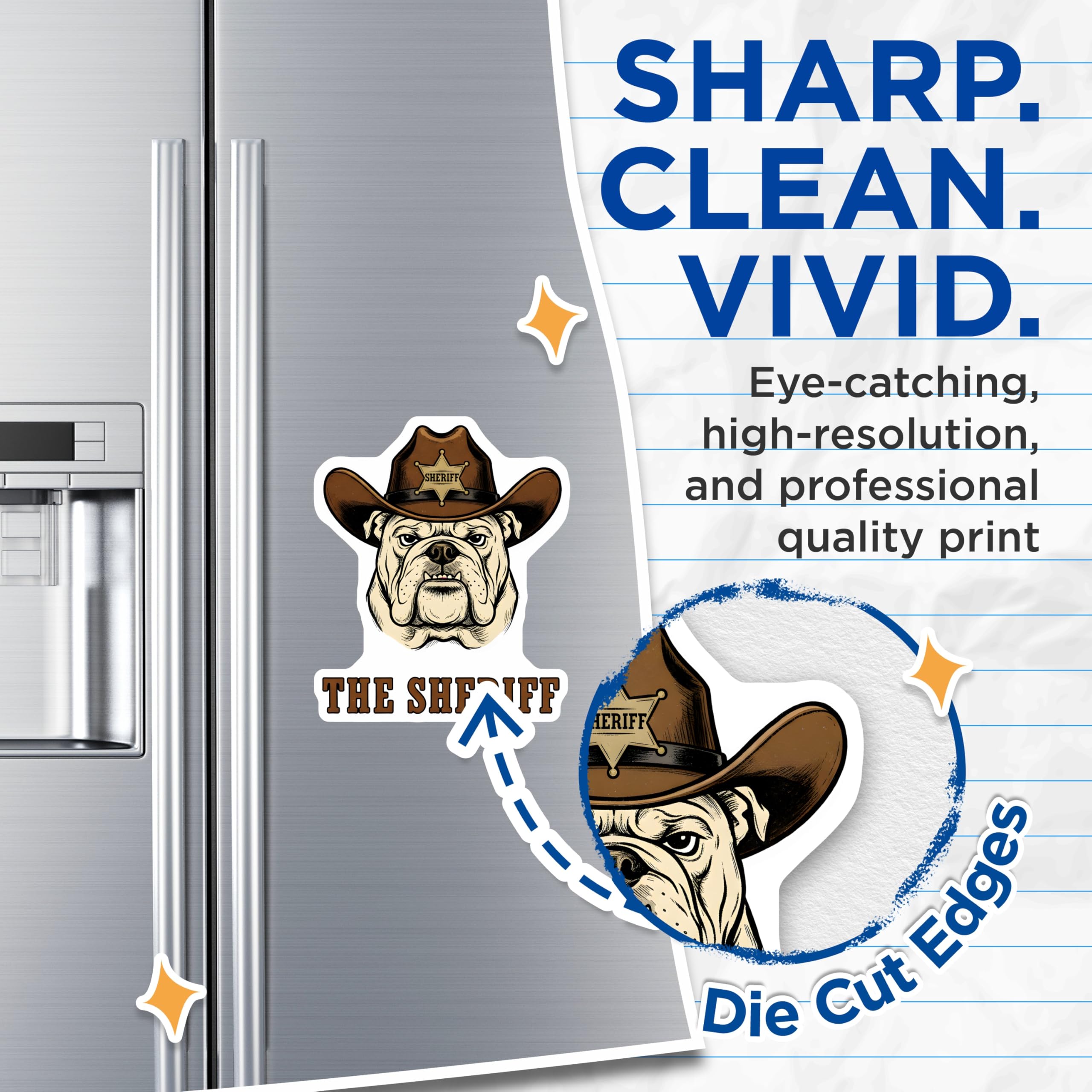 (2 Pack) Bulldog Sheriff Magnets - Cowboy Dog Decor - Western Refrigerator Magnets - 5" On Longest Side - Premium Magnet - for Cars, Refrigerators, Toolboxes, Lockers - Made in USA - MAG14517
