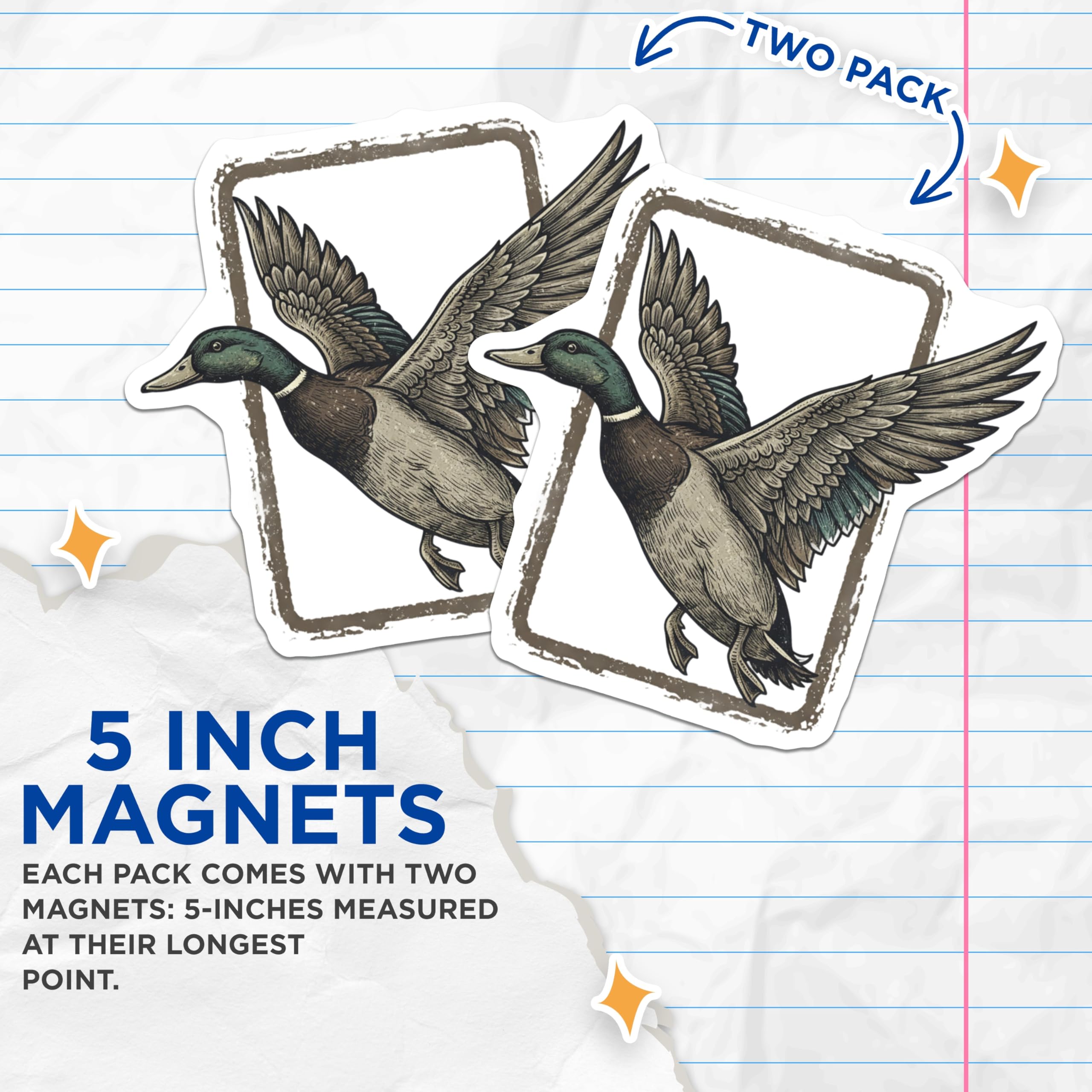 (2 Pack) Mallard Duck Magnets - Majestic Flying Wildlife Art - Hunter Lodge Kitchen Refrigerator Display - 5 Inches On Longest Side - Thick Durable Magnet - Made in USA - MAG20683