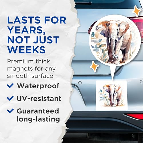 (2 Pack) Elephant Art Magnets Magnets - Watercolor Elephant - Animal Fridge Magnet - 5" On Longest Side - Made in USA - Sticks to Refrigerators & Metal Surfaces - MAG8683