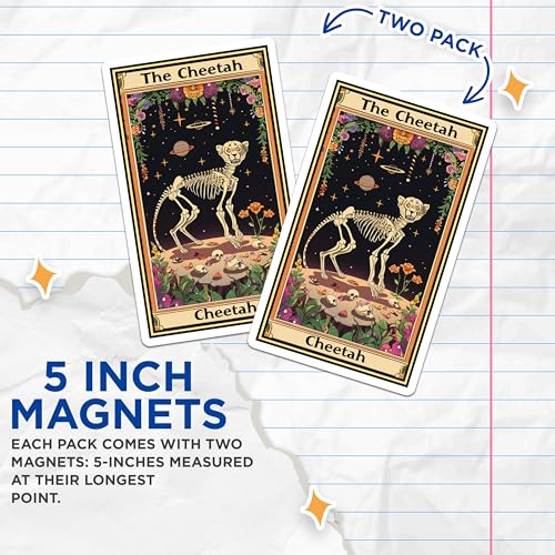 (2 Pack) Cheetah Skeleton Magnets - Cosmic Animal Magnet - Ative Space Magnet - Unique Art Magnet for Refrigerator - 5" On Longest Side - for Cars, Fridges, Toolboxes - Made in USA - MAG3646