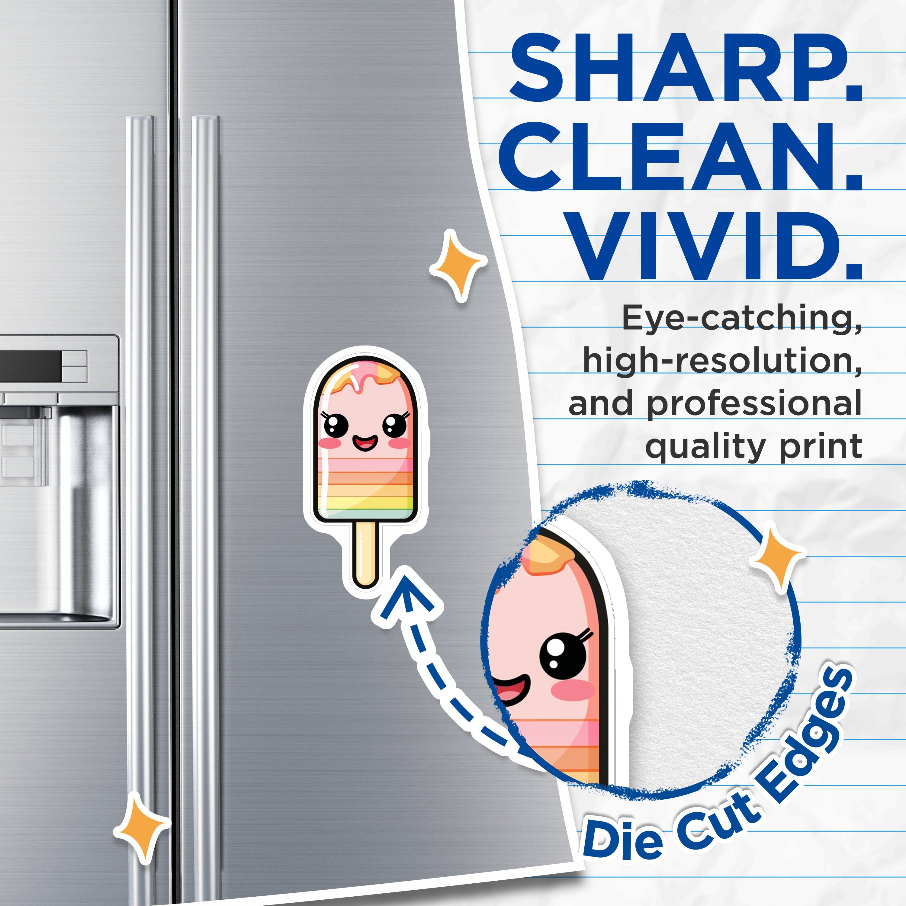 (2 Pack) Kawaii Popsicle Magnets - Rainbow Ice Pop - Cute Fridge Decor - 5 Inches On Longest Side - Thick Durable Magnet - Made in USA - MAG38395