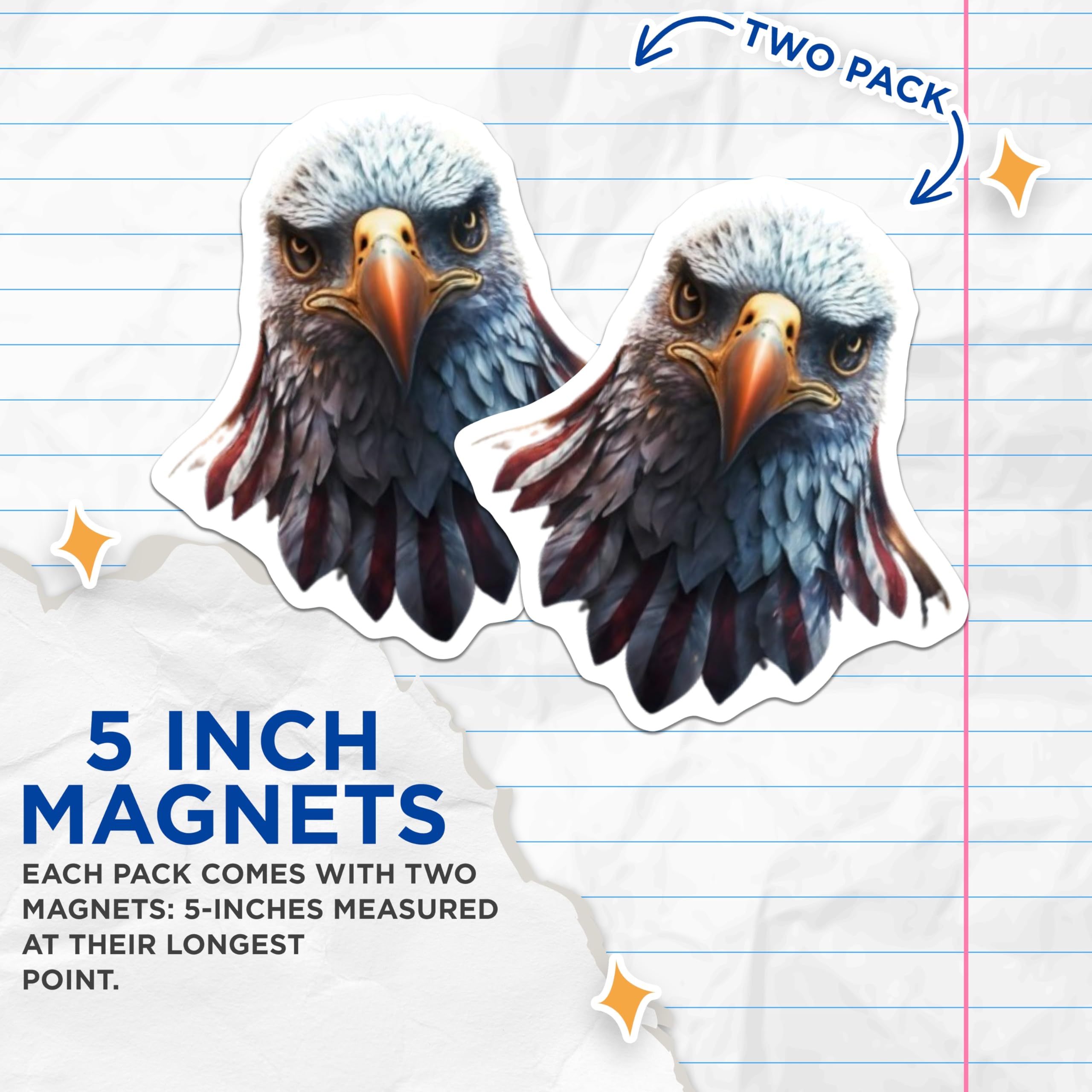 (2 Pack) Patriotic Eagle Magnets - American Flag Design - USA Pride Decor - 5 Inches On Longest Side - Thick Durable Magnet - Made in USA - MAG22490