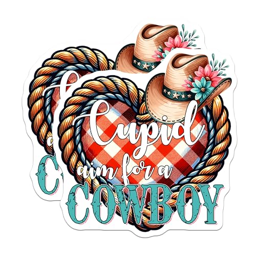 (2 Pack) Cupid Aim for a Cowboy Stickers - Western Theme Stickers - Cute Country Stickers - 5" On Longest Side - Sticks to Any Smooth Flat Surface - Made in USA - BMCS3150