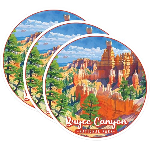 (3 Pack) Bryce Canyon National Park Decals - Laptop Decals - Travel Stickers - 3 Inches On Longest Side - Easy Peel & Apply - Made in USA - 3MCS0509