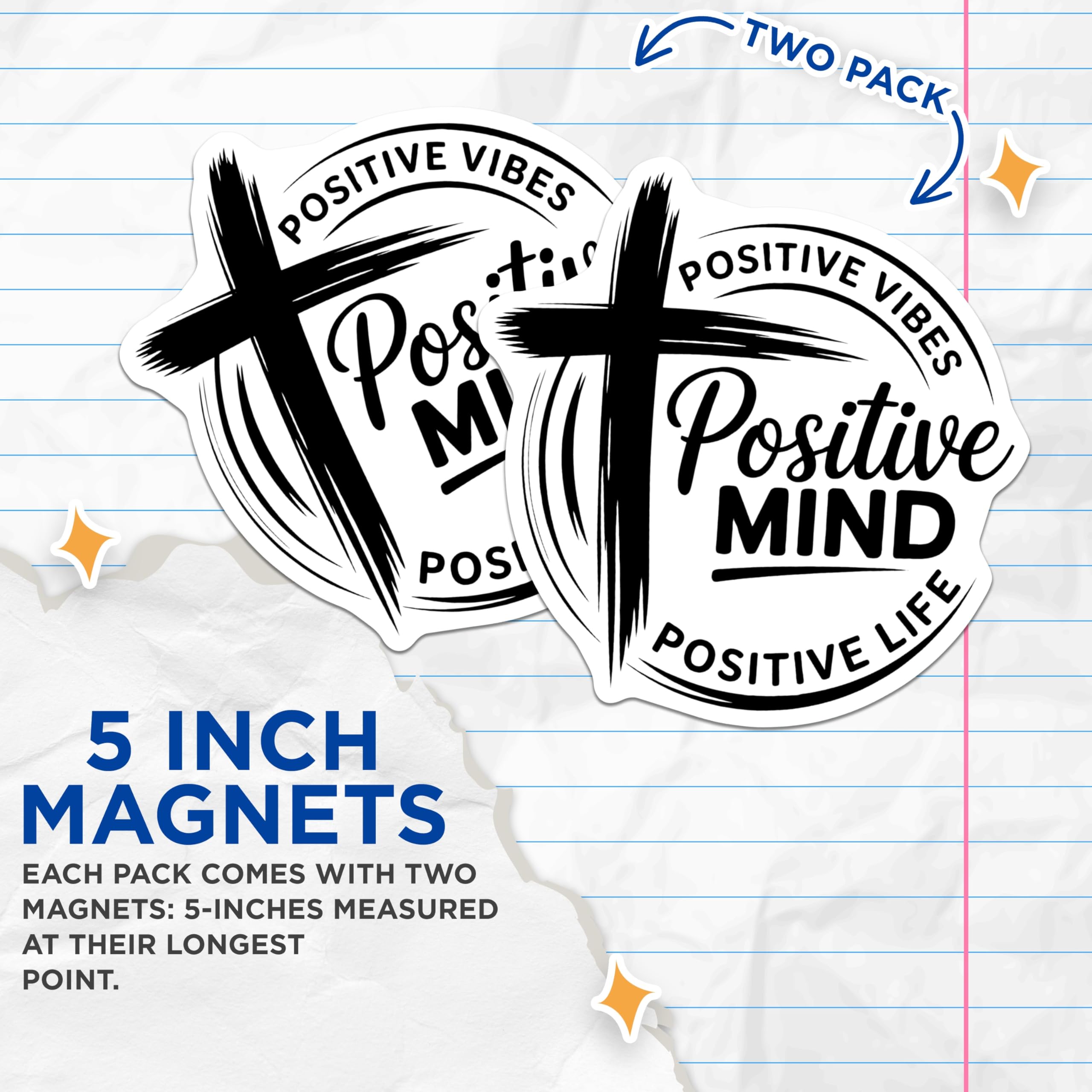 (2 Pack) Christian Magnets - Positive Vibes-Inspirational Magnets - Religious Gift - Cross - 5" On Longest Side - Premium Magnet - for Cars, Refrigerators, Toolboxes, Lockers - Made in USA - MAG15379