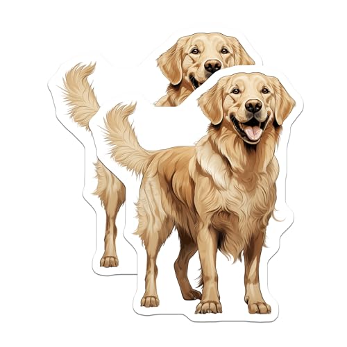(2 Pack) Happy Golden Retriever Magnets - Canine Companion Fridge - Pet Lover Kitchen Decor - 5 Inches On Longest Side - Thick Durable Magnet - Made in USA - MAG27316