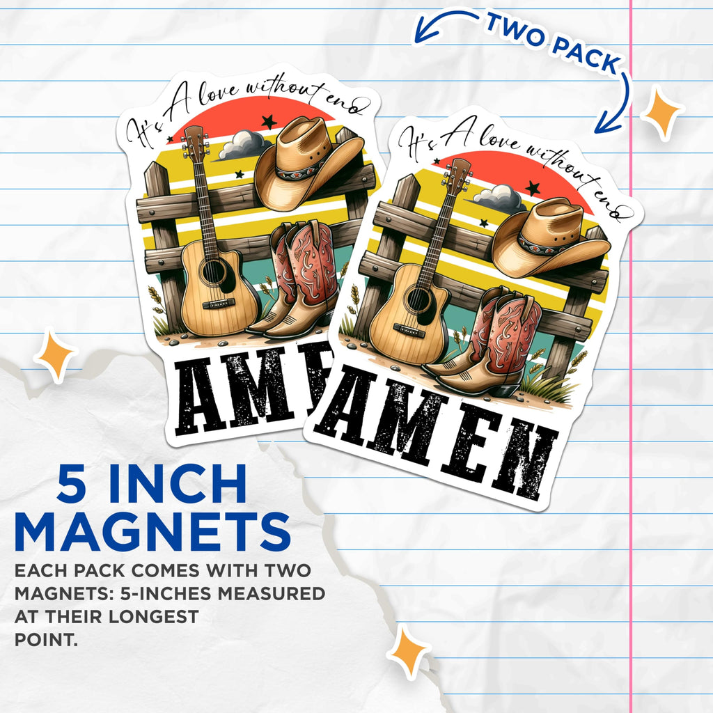 (2 Pack) Country Music Magnets - Cowboy Boots Hat - Western Guitar Decor Amen - 5" On Longest Side - Premium Magnet - for Cars, Refrigerators, Toolboxes, Lockers - Made in USA - MAG16431