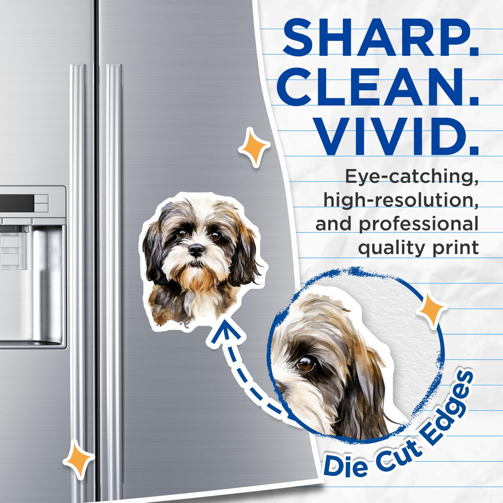 (2 Pack) Shih Tzu Dog Magnets - Watercolor Pet Portrait - Dog Mom Refrigerator Locker Art - 5 Inches On Longest Side - Thick Durable Magnet - Made in USA - MAG25491