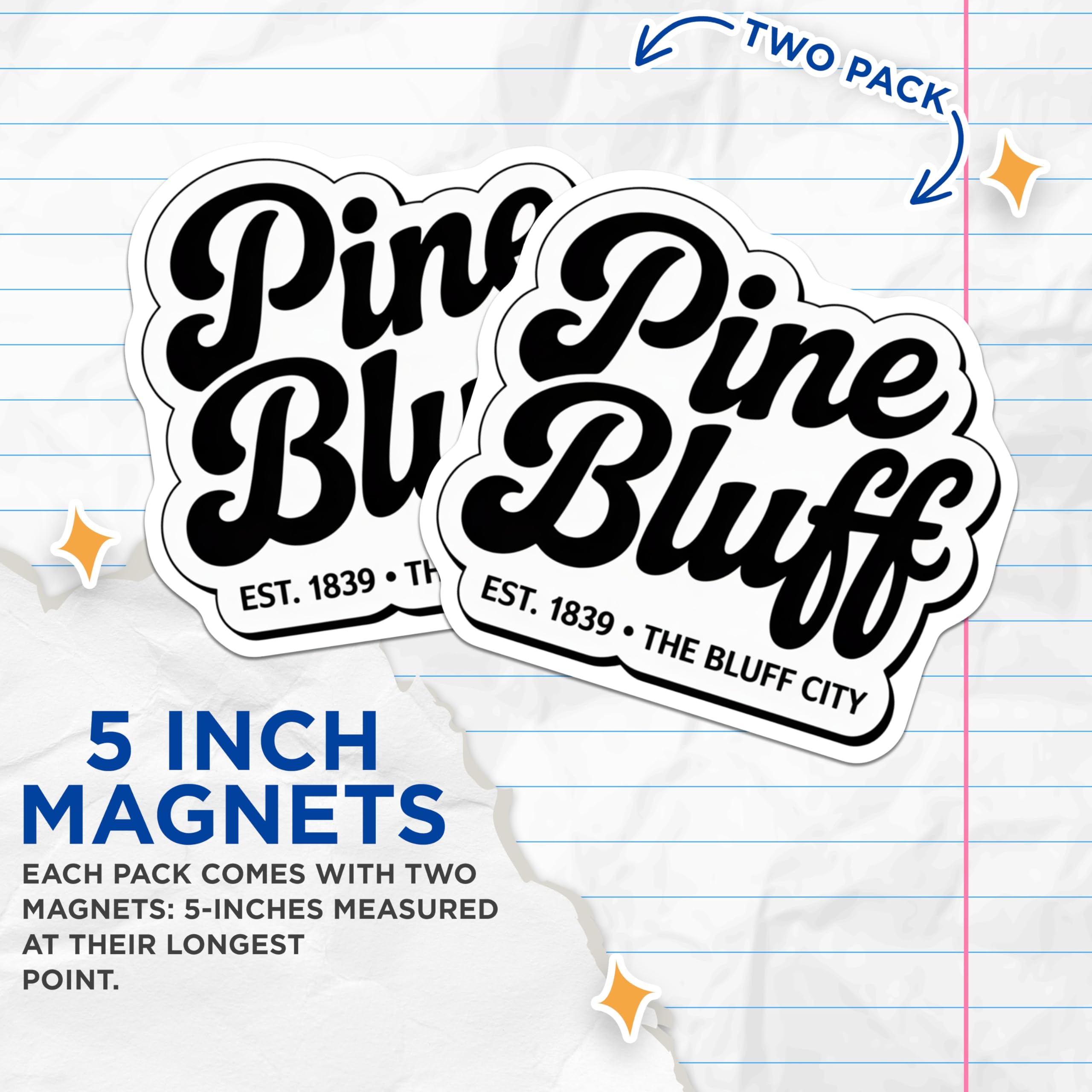 (2 Pack) Pine Bluff Magnets - Arkansas Home Decor - City Souvenir - 5" On Longest Side - Premium Magnet - for Cars, Refrigerators, Toolboxes, Lockers - Made in USA - MAG18091