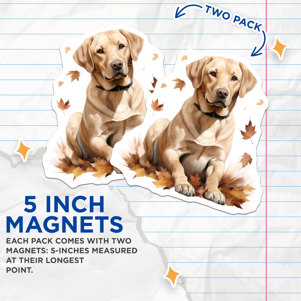 (2 Pack) Golden Labrador Magnets - Autumn Dog Lover Decor - Pet Parent Fridge Magnets - 5 Inches On Longest Side - Thick Durable Magnet - Made in USA - MAG28592
