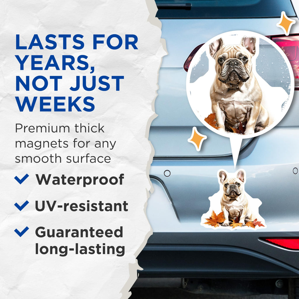 (2 Pack) French Bulldog Magnets - Autumn Leaves Decor - Dog Lover Refrigerator Magnets - 5 Inches On Longest Side - Thick Durable Magnet - Made in USA - MAG25238