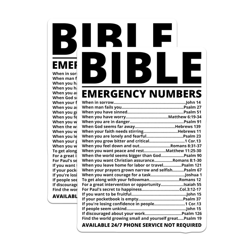 (2 Pack) Bible Emergency Numbers Stickers - Inspirational Christian Stickers - Religious Faith Stickers - 5" On Longest Side - Sticks to Smooth Flat Surfaces - Made in USA - BMCS3876