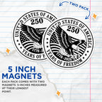 (2 Pack) 250 Years Freedom Magnets - US America Eagle Fridge Decor - 1776-2026 Patriotic Vehicle Commemorative Decals - 5 Inches On Longest Side - Thick Durable Magnet - Made in USA - MAG37061