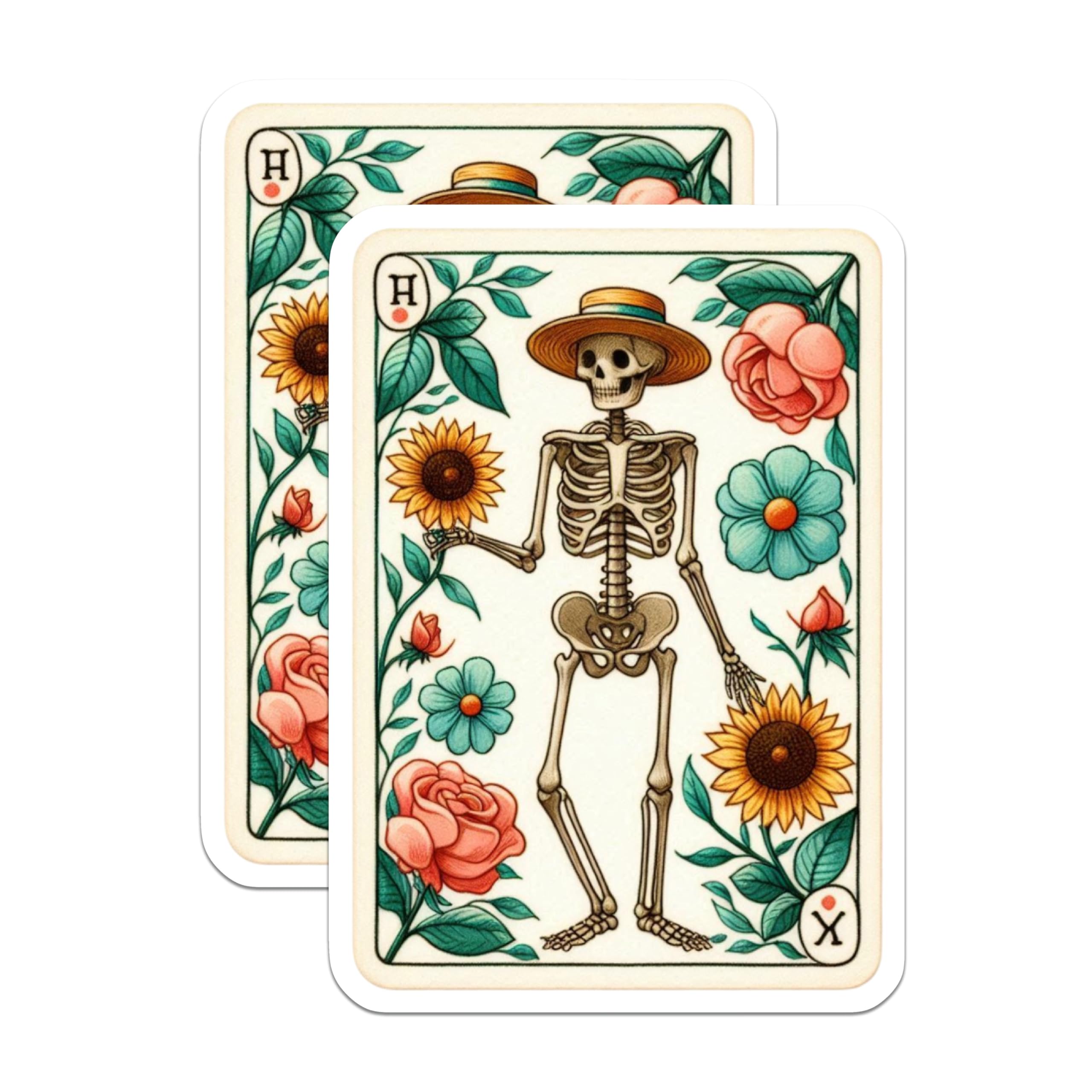 (2 Pack) Skeleton Magnets - Dia de Los Muertos Floral Design - Vibrant Mexican Folk Art - 5 Inches On Longest Side - Thick Durable Magnet - Made in USA - MAG20227