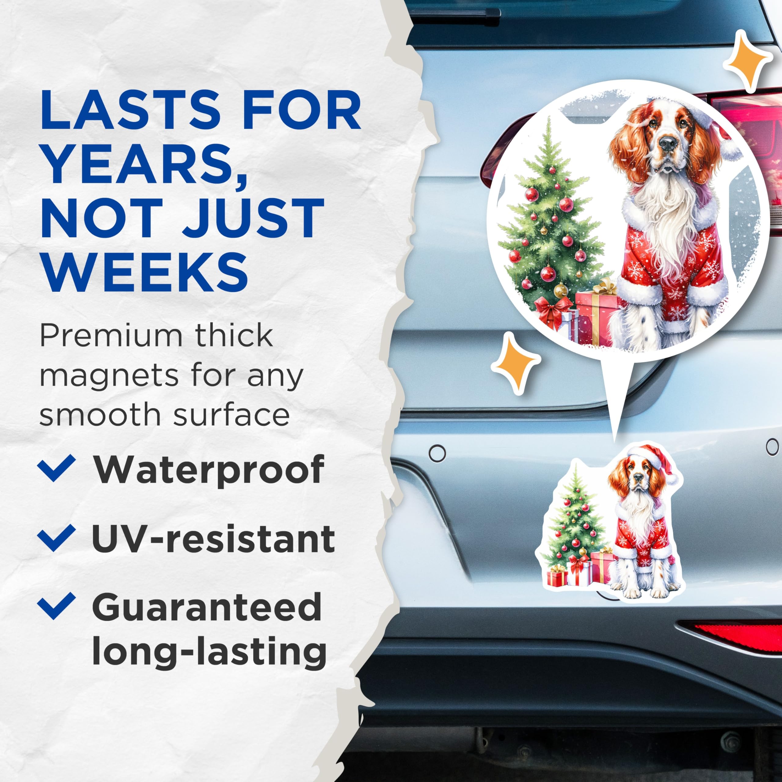 (2 Pack) Christmas Dog Magnets - Santa Spaniel Refrigerator Decor - Holiday Puppy Kitchen Accessory for Dog Owners - 5 Inches On Longest Side - Thick Durable Magnet - Made in USA - MAG30056