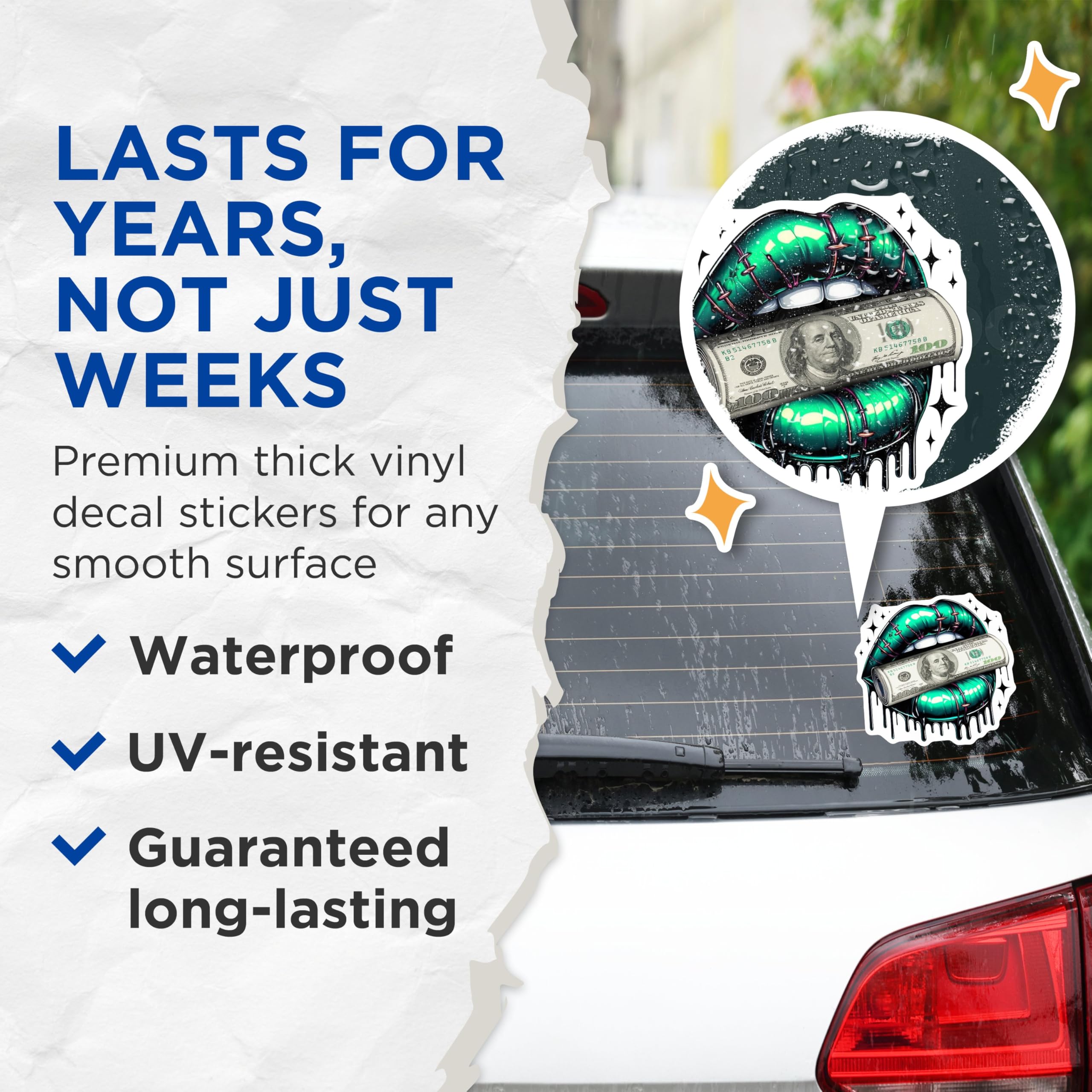 (2 Pack) Money Lips Stickers - Modern Lip Art Design - Trendy Aesthetic Stickers - 5" On Longest Side - Sticks to Smooth Flat Surfaces - Made in USA - BMCS4564