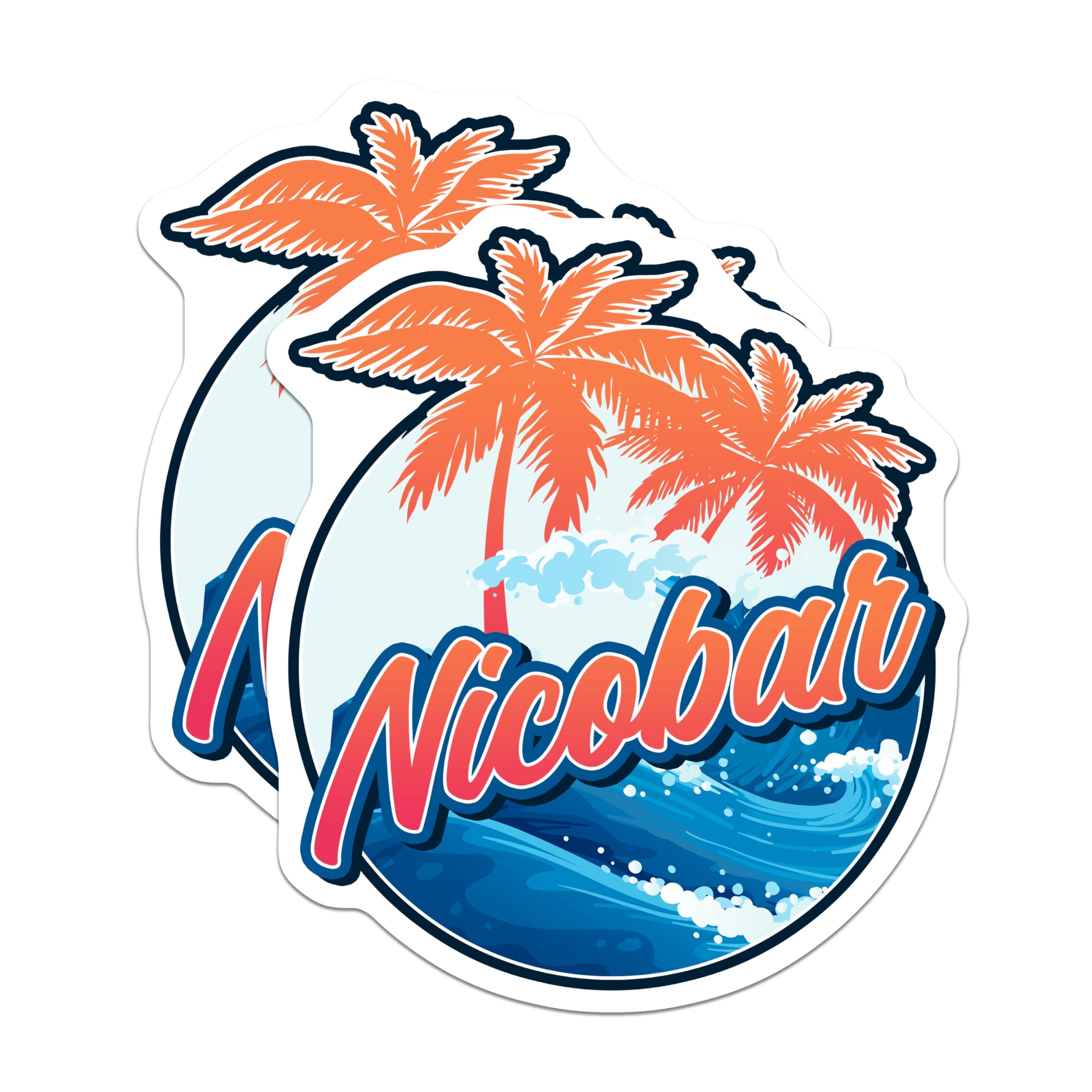 (2 Pack) Nicobar Magnets - Palm Tree Ocean Wave - Tropical Travel Souvenir Art - 5 Inches On Longest Side - Thick Durable Magnet - Made in USA - MAG19353