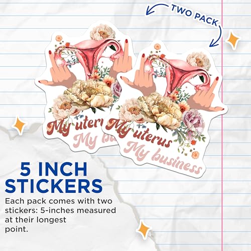 (2 Pack) My Uterus My Business Stickers - Feminist Empowerment - 5" On Longest Side - Sticks to Smooth Flat Surfaces - Made in USA - BMCS9045 - BMCS9045