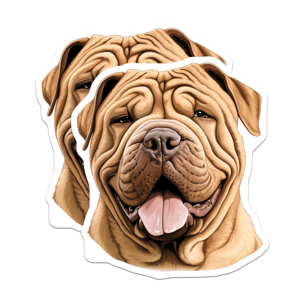(2 Pack) Shar Pei Dog Magnets - Wrinkled Canine Portrait - Unique Pet Parent Adornment - Happy Dog Fridge Accessory - 5 Inches On Longest Side - Thick Durable Magnet - Made in USA - MAG23473