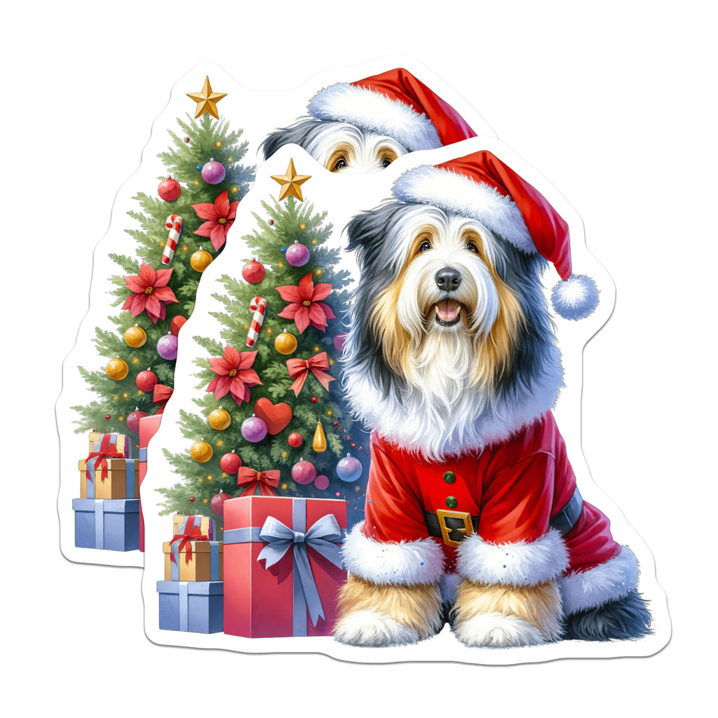 (2 Pack) Santa Dog Magnets - Adorable Bearded Collie Christmas Decor - Festive Holiday Refrigerator Art for Dog Lovers - 5 Inches On Longest Side - Thick Durable Magnet - Made in USA - MAG24316