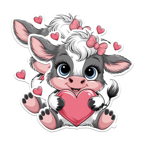 (2 Pack) Cute Cow Heart Stickers - Adorable Animal Stickers - Kids Room Decor Stickers - 5" On Longest Side - Sticks to Any Smooth Flat Surface - Made in USA - BMCS2881