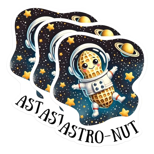 (3 Pack) Astro Nut Decals - Peanut Astronaut - Space Theme Decor - 3 Inches On Longest Side - Easy Peel & Apply - Made in USA - 3MCS6352