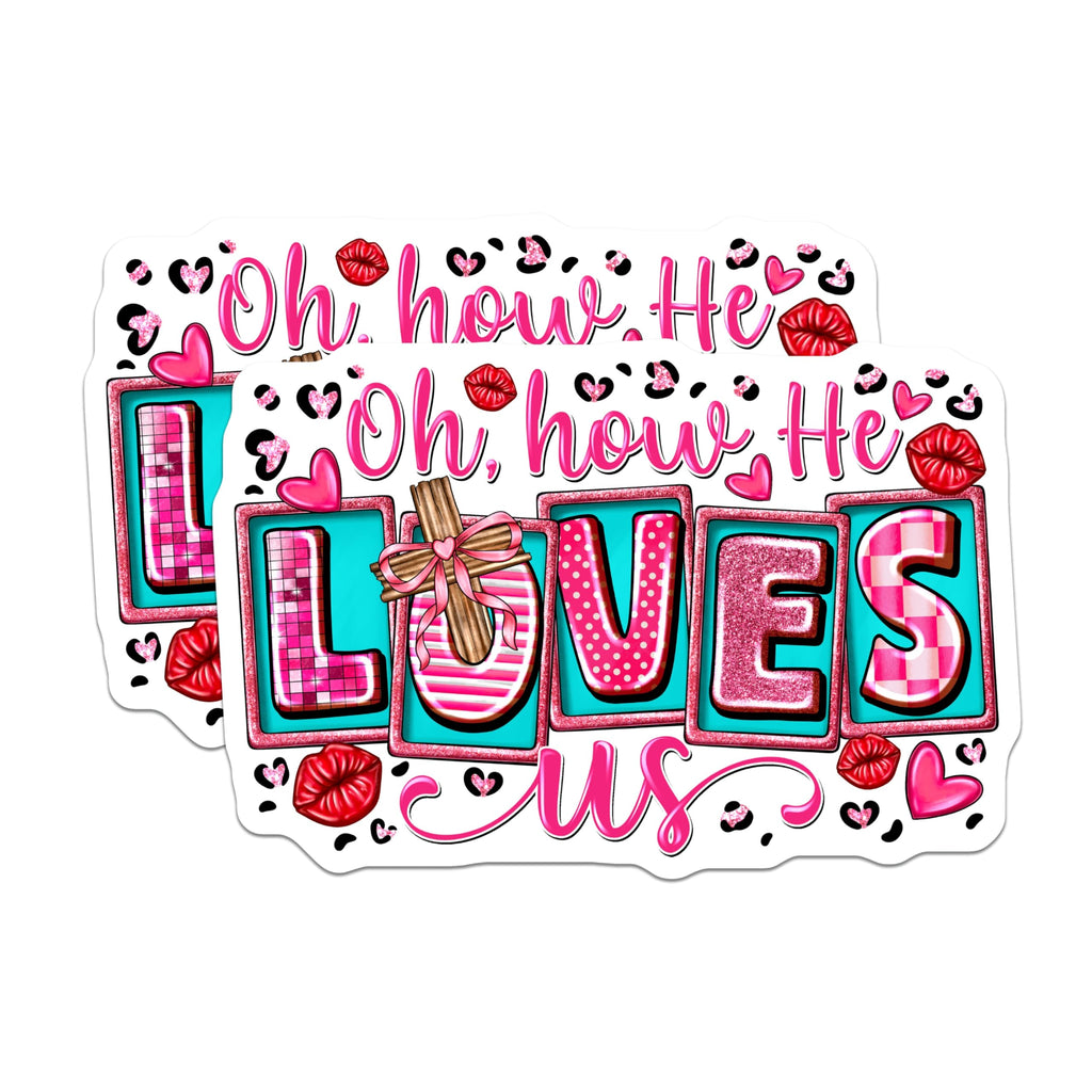 (2 Pack) Oh How He Loves Us Magnets - Christian Faith Decor - Pink Religious Refrigerator Accent - 5 Inches On Longest Side - Thick Durable Magnet - Made in USA - MAG27246