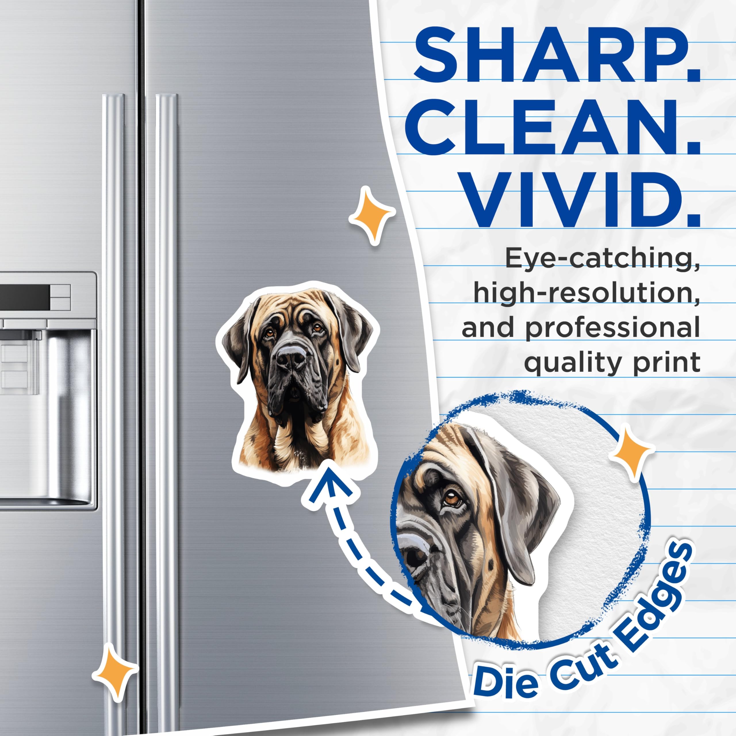 (2 Pack) Mastiff Dog Magnets - Large Breed Pet Portrait - Fawn Mastiff Decor for Dog Owner - 5 Inches On Longest Side - Thick Durable Magnet - Made in USA - MAG26832