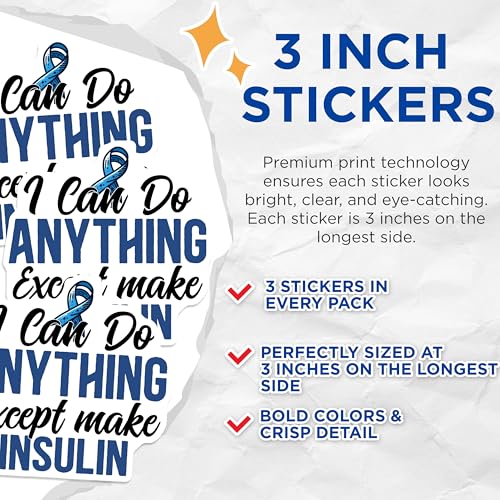 (3 Pack) Diabetes Awareness Decals - Insulin Dependent - Type 1 Type 2 - Laptop Decals - 3 Inches On Longest Side - Easy Peel & Apply - Made in USA - 3MCS2600