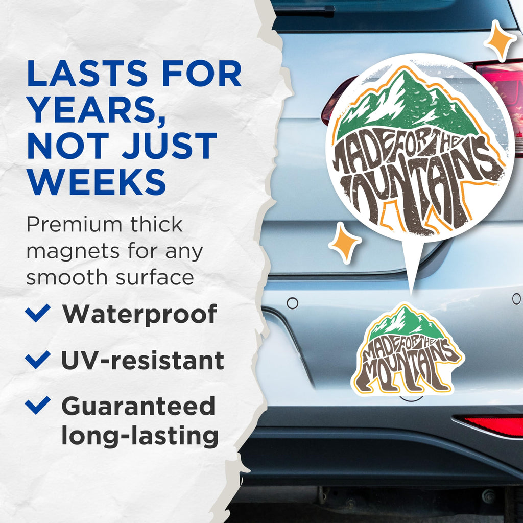 (2 Pack) Mountain Adventure Magnets - Made for Mountains Design - Outdoorsy Home Decor - 5" On Longest Side - Premium Magnet - for Cars, Refrigerators, Toolboxes, Lockers - Made in USA - MAG18648