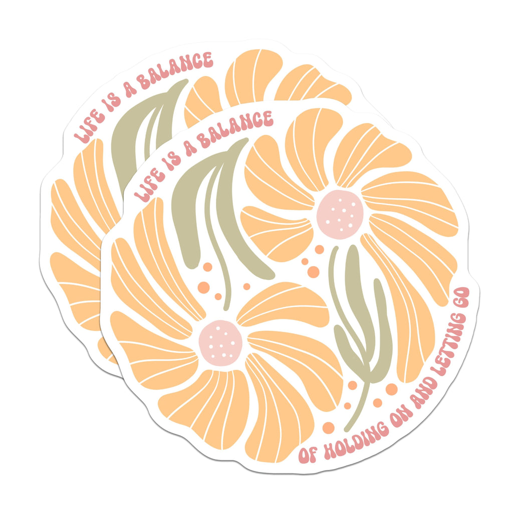 (2 Pack) Floral Balance Magnets - Inspirational Quote - Retro Flower Fridge Decor - 5" On Longest Side - Premium Magnet - for Cars, Refrigerators, Toolboxes, Lockers - Made in USA - MAG17364