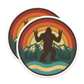 (2 Pack) Bigfoot Magnets - Sasquatch Rock Sign - Retro Mountain Sunset - Camping Cryptid Decor - 5 Inches On Longest Side - Thick Durable Magnet - Made in USA - MAG22506